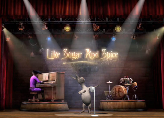 Donkey singing on a stage from "Donkey Live!"